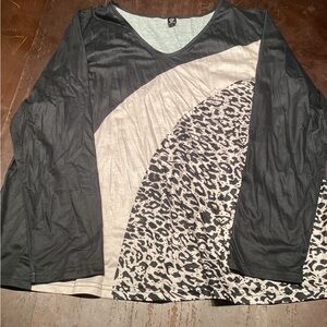 SHEIN Black and Cream Leopard Long Sleeve Top